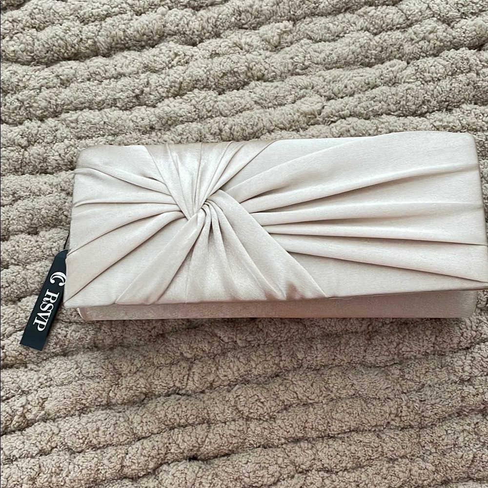 RSVP Cream Pleated Clutch with Satin Finish